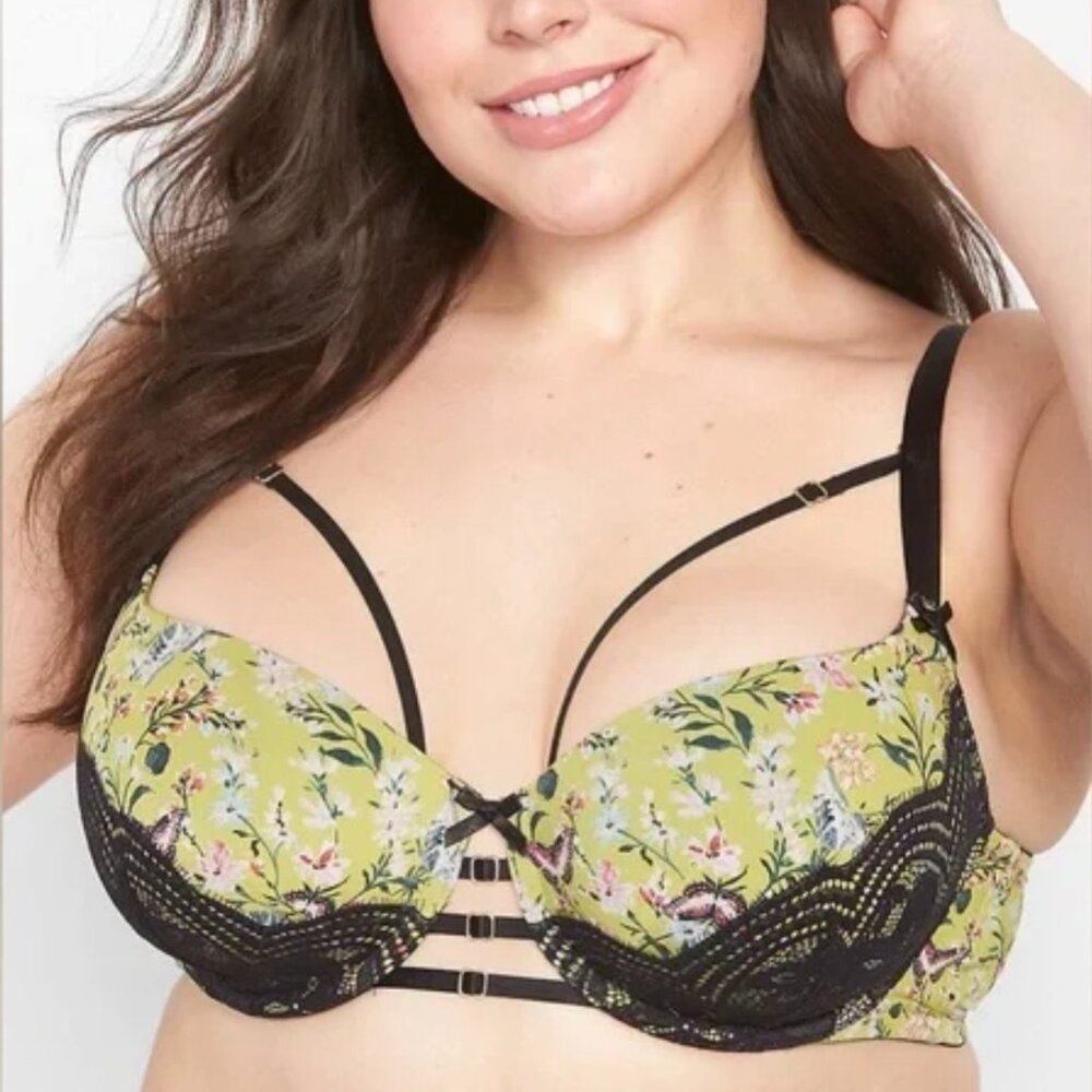 Cacique Strappy Boost Balconette Bra | Butterfly Print with Black Lace - 46D